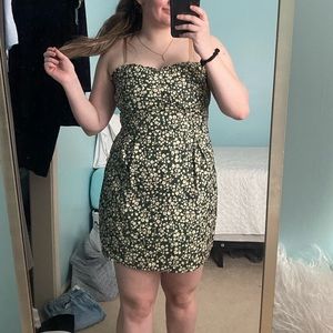 green floral strapless dress